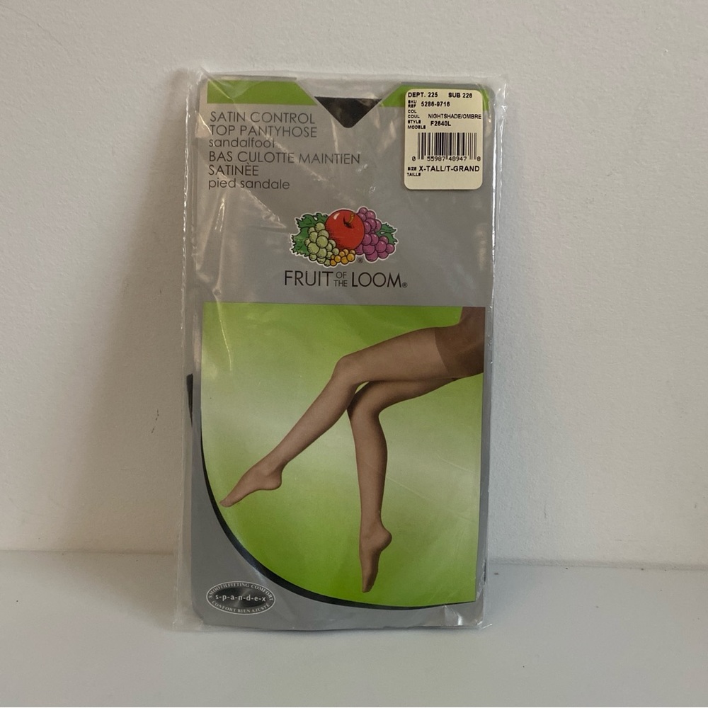Vintage 2006 Fruit of the Loom Satin Control Top Pantyhose Night Shade X-Tall